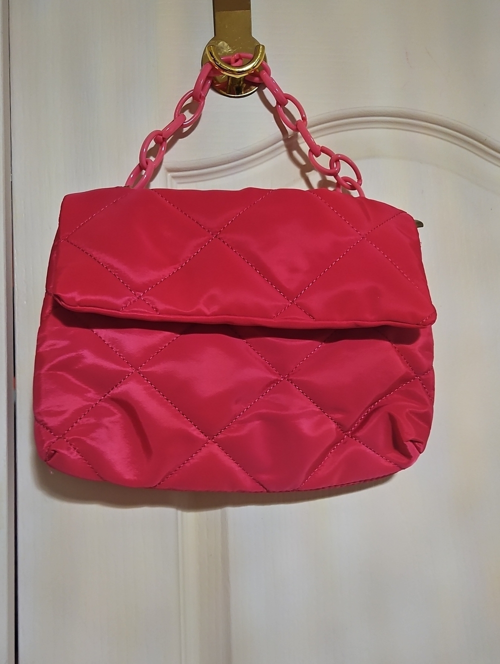 Quilted Chain Handle Women’s Bag - Hot Pink